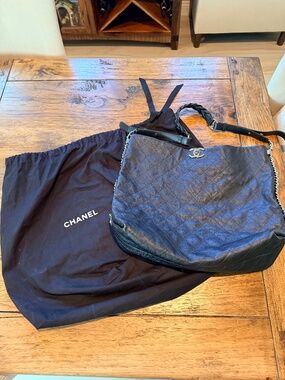 Chanel Black Quilted Caviar Leather Braided Handle Large Hobo Bag